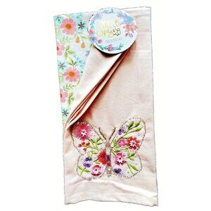 Butterfly Towel Set 2 Embroidery BEADED Spring Pink Dish Kitchen Linens GIFT